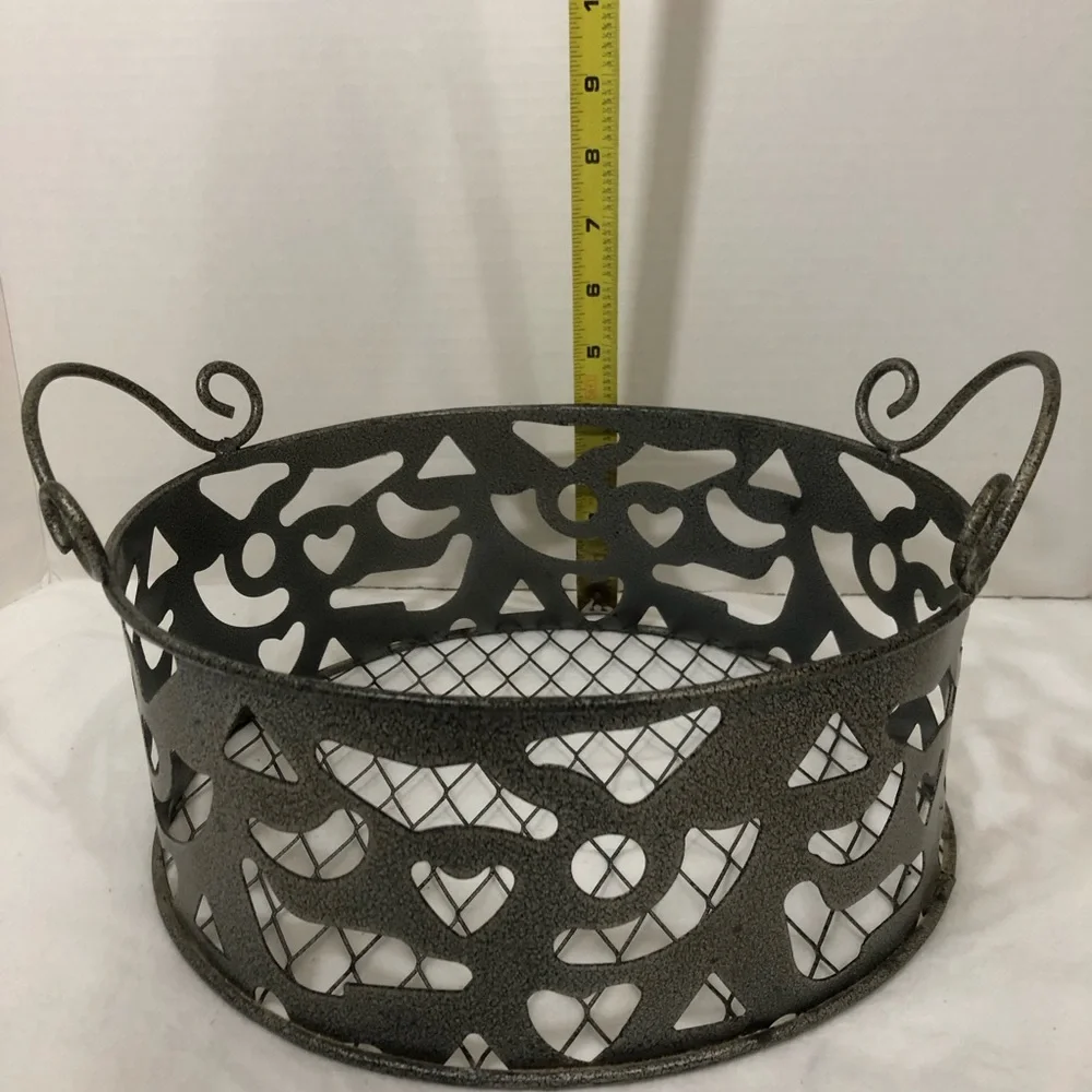 Metal Tray Basket With Handles 10”  Wide Home Decorative Accent